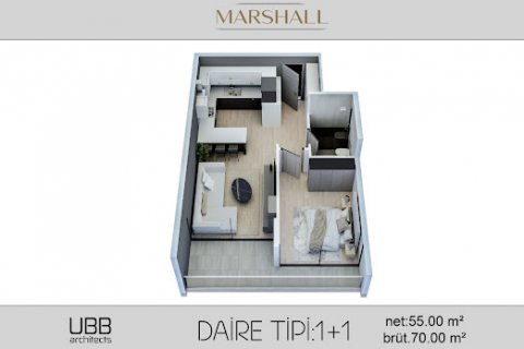 1+1 Lejlighed  i Tomuk, Mersin, Tyrkiet Nr. 187084 - 3