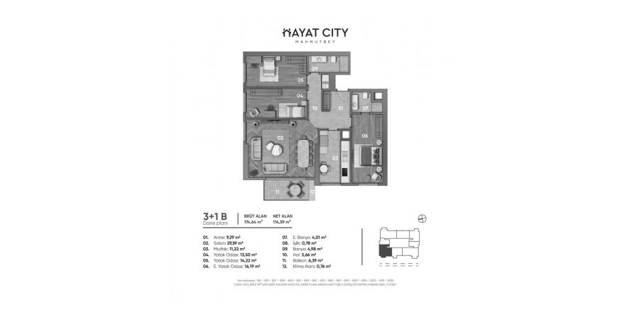 Floor plan «3BR-56», 3+1 in ÖZAK HAYAT CITY
