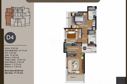 Продажа квартиры  в Мезитли, Мерсине, Турция 2+1, 95м2, №186995 – фото 29