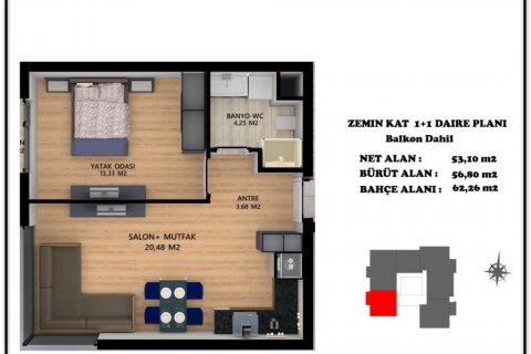 آپارتمان در  Antalya ، ترکیه 74 متر مربع.  شماره 186289 - 9