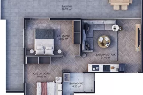 2+1 Lejlighed  i Kepez, Canakkale, Tyrkiet Nr. 183006 - 18