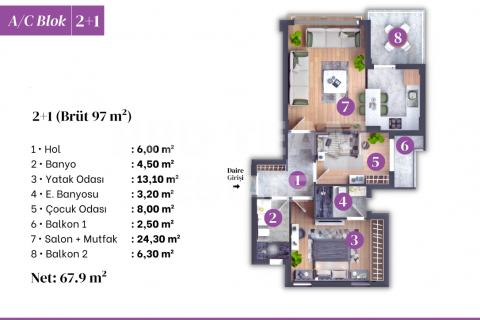 Продажа квартиры  в Алтынташа, Анталье, Турция 3 комн., 97м2, №190151 – фото 16