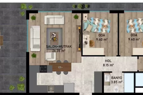 آپارتمان در  Aksu ، ترکیه 3 خوابه ، 94 متر مربع.  شماره 182856 - 12