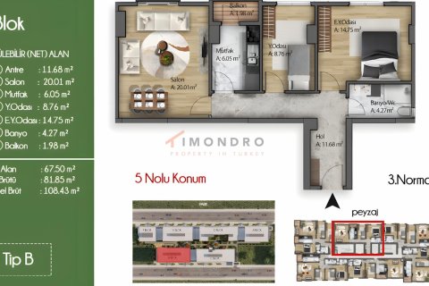 آپارتمان در Küçükçekmece،  Istanbul ، ترکیه 2 خوابه ، 95 متر مربع.  شماره 193857 - 25