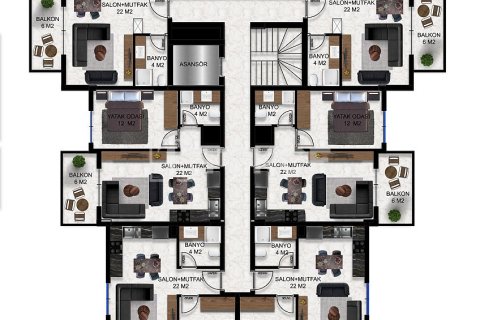 2+1 Takvåning  i Alanya, Antalya, Turkiet Nr. 162585 - 24