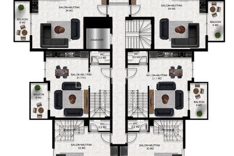 2+1 Takvåning  i Alanya, Antalya, Turkiet Nr. 162585 - 23