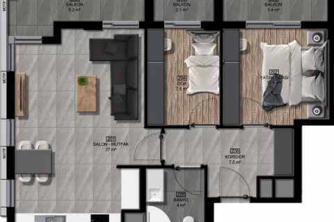 2+1 Lejlighed  i Mugla, Tyrkiet Nr. 183558 - 19