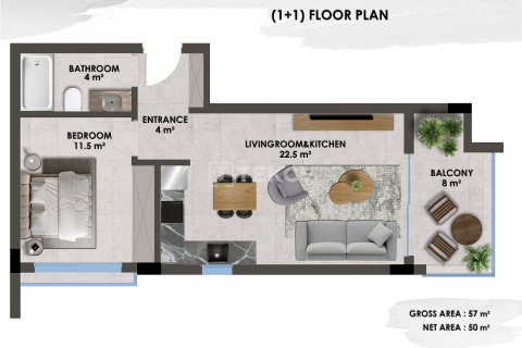 Apartment for sale in Alanya, Antalya, Turkey, 1 bedroom, 56m2, No. 191590 – photo 14