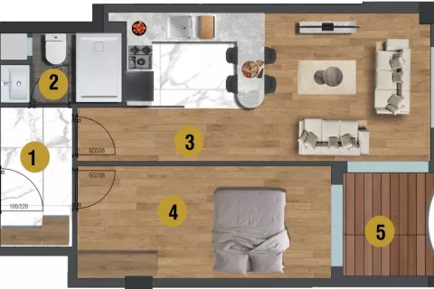 Продажа квартиры  в Мугле, Турция 1+1, 58м2, №183344 – фото 11