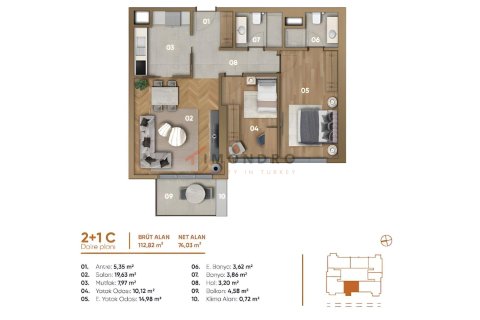 آپارتمان در Bagcilar، Istanbul ، ترکیه 3 خوابه ، 175 متر مربع. شماره 193973 - 16