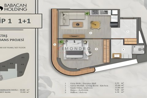 Продажа квартиры  в Бешикташе, Стамбуле, Турция 1+1, 67м2, №183926 – фото 26