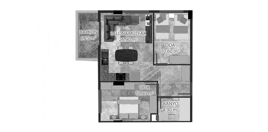 Планировка «2BR» 2+1 в ЖК Dream Homes Forest