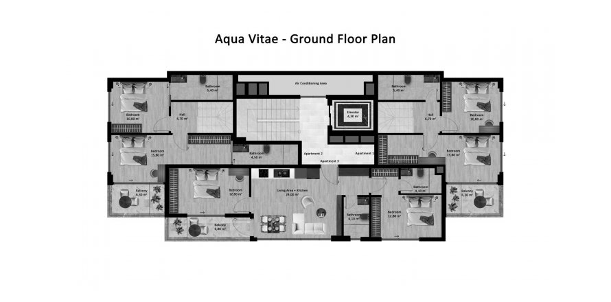 Floor plan «3BR-48», 3+1 in Aqua Vitae