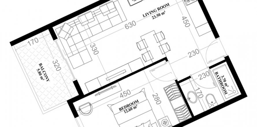 آپارتمان در در YEKTA ALARA CİTY Residence Mahmutlar ، ترکیه 1 خوابه ، 51.3 متر مربع.  شماره 194194