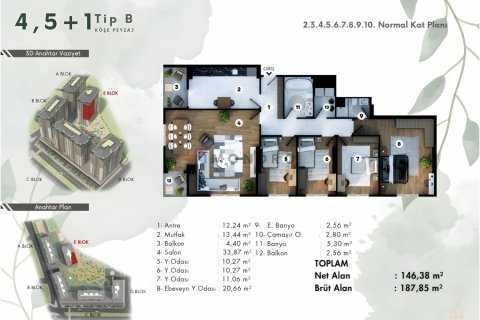 آپارتمان در Eyup،  Istanbul ، ترکیه 3 خوابه ، 145 متر مربع.  شماره 193687 - 27