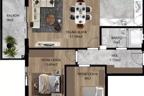 Продажа квартиры  в Аксу, Анталье, Турция 2+1, 80м2, №183113 – фото 9