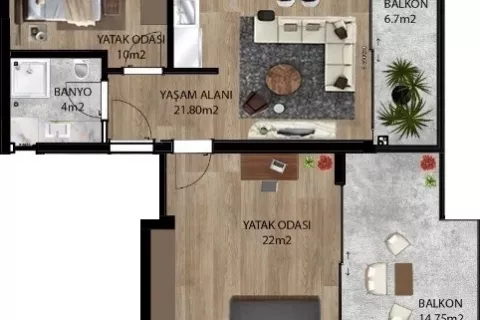 Продажа квартиры  в Аксу, Анталье, Турция 2+1, 90м2, №183116 – фото 9