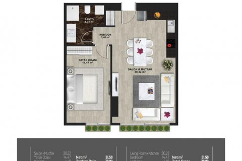 Продажа квартиры в Стамбуле, Турция 2 комн., 62м2, №186092 – фото 28