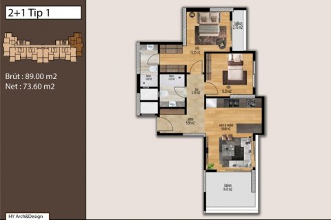 آپارتمان در Mersin ، ترکیه 72 متر مربع. شماره 186114 - 15