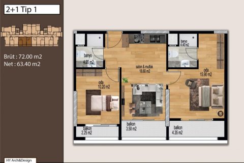 آپارتمان در Mersin ، ترکیه 72 متر مربع. شماره 186114 - 18