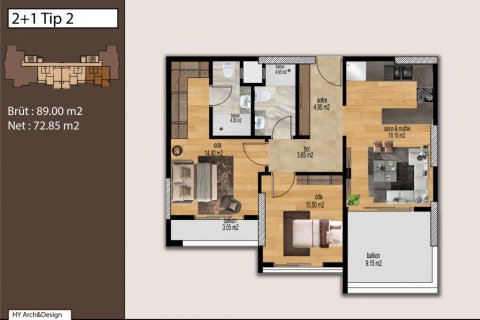 آپارتمان در Mersin ، ترکیه 72 متر مربع. شماره 186114 - 16