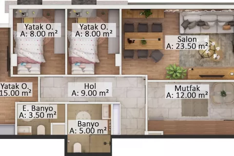 3+1 Lejlighed i Mugla, Tyrkiet Nr. 183463 - 10