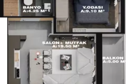 آپارتمان در  Aksu ، امارات متحده عربی 1 خوابه ، 53 متر مربع.  شماره 183493 - 22