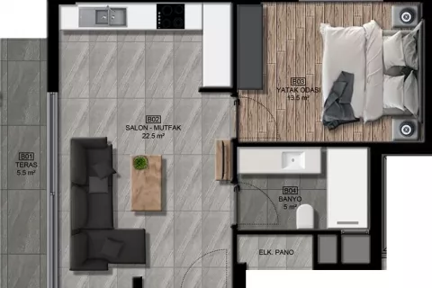 1+1 Leilighet  i Mugla, Tyrkia Nr. 183556 - 19