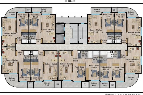 2+1 Lejlighed  i Alanya, Antalya, Tyrkiet Nr. 192581 - 26